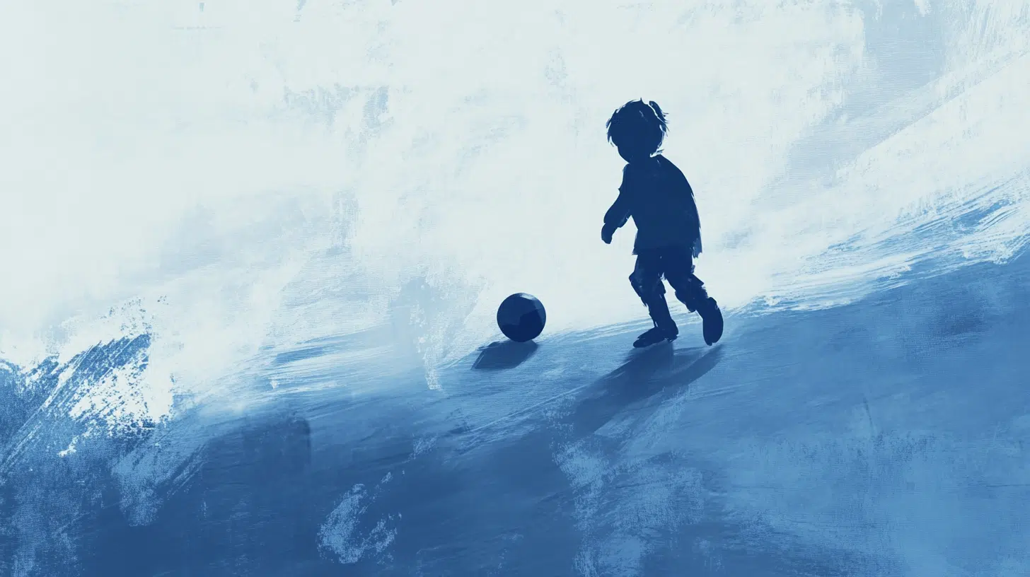 Ilustración de un niño pequeño jugando solo con una pelota, simbolizando la reflexión sobre cuándo llevar a tu hijo al psicólogo infantil.