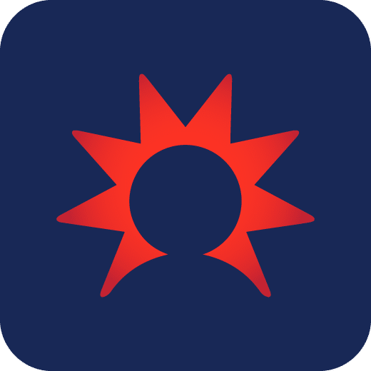 Logotipo de PriceSmart con un sol rojo estilizado sobre fondo azul oscuro.